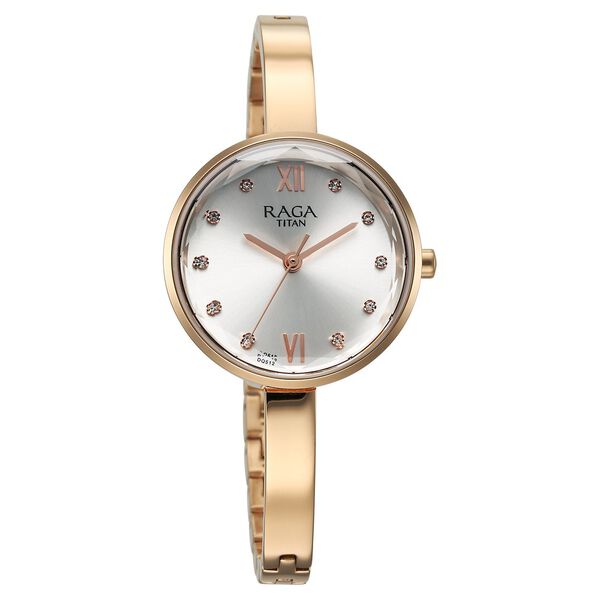 Titan Raga Showstopper Quartz Analog Silver Dial Rose Gold Metal Strap Watch For Women - image number 1