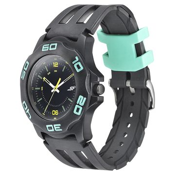 SF Quartz Analog Black Dial PU Strap Watch for Men
