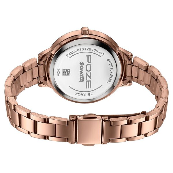 Poze By Sonata Quartz Analog White Dial Rose Gold Stainless Steel Strap Watch For Women - image number 6