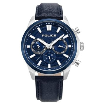 Police Quartz Multifunction Blue dial Leather Strap Watch for Men