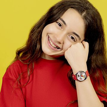 Zoop Disney Mickey Mouse Analog Watch with Silver Dial & Red Strap for Boys Kids, from House of Titan