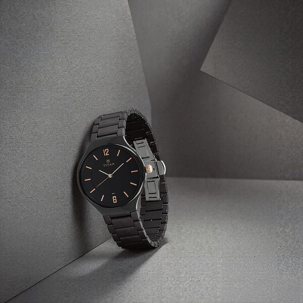 Titan Quartz Analog Black Dial Ceramic Strap Watch for Men - image number 0