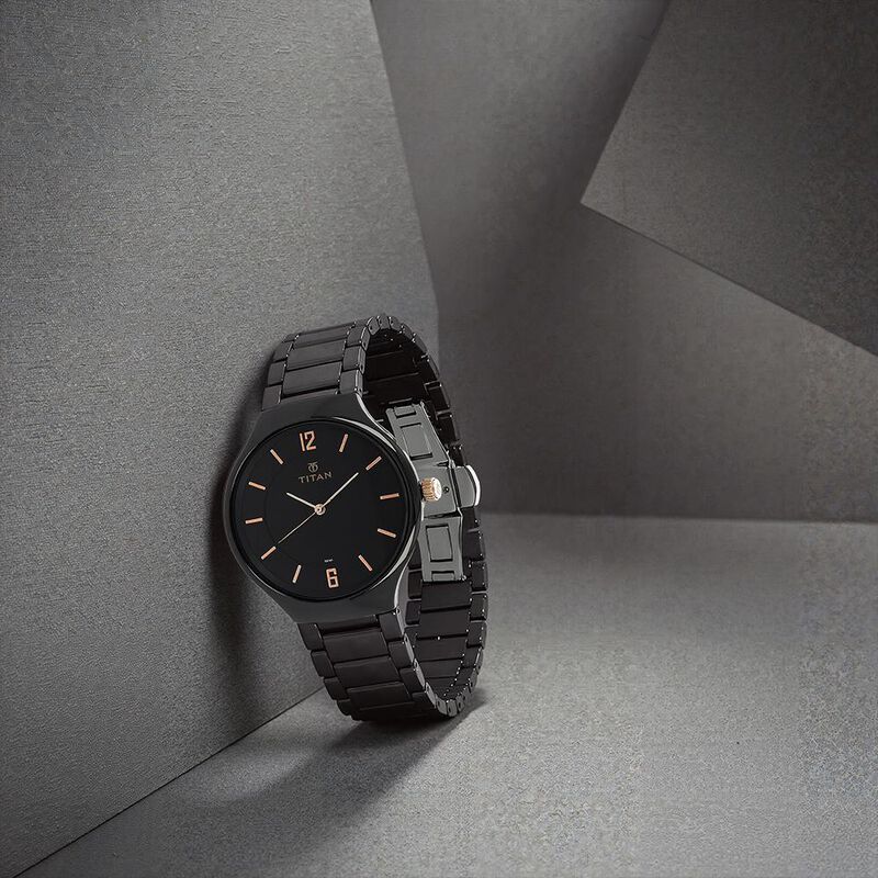 Titan Quartz Analog Black Dial Ceramic Strap Watch for Men