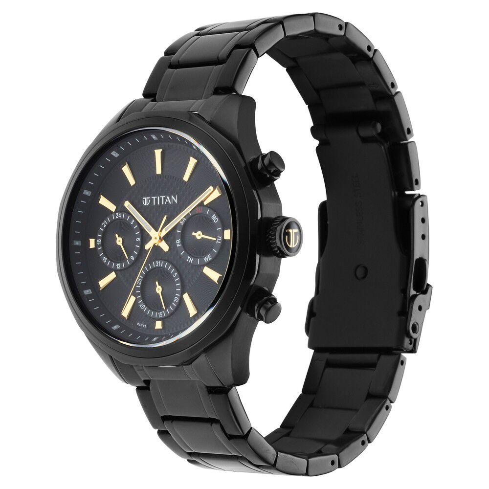 Buy Online Titan Quartz Multifunction Black Dial Stainless Steel Strap Watch for Men ns1829nm02 Titan