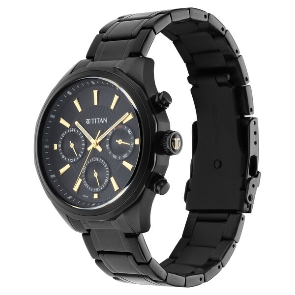 Titan Regalia Opulent Multifunction Black Dial Black Stainless Steel Strap Watch For Men - image number 3