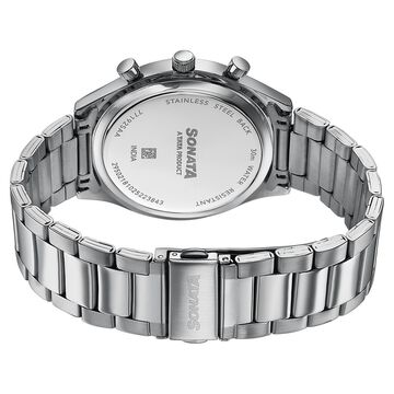 Sonata Festive Quartz Multifunction Blue Dial Silver Metal Strap Watch For Men