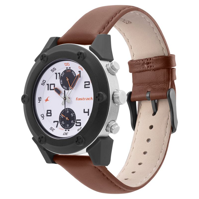 Fastrack Modular Quartz Analog White Dial Leather Strap Watch for Guys - image number 2