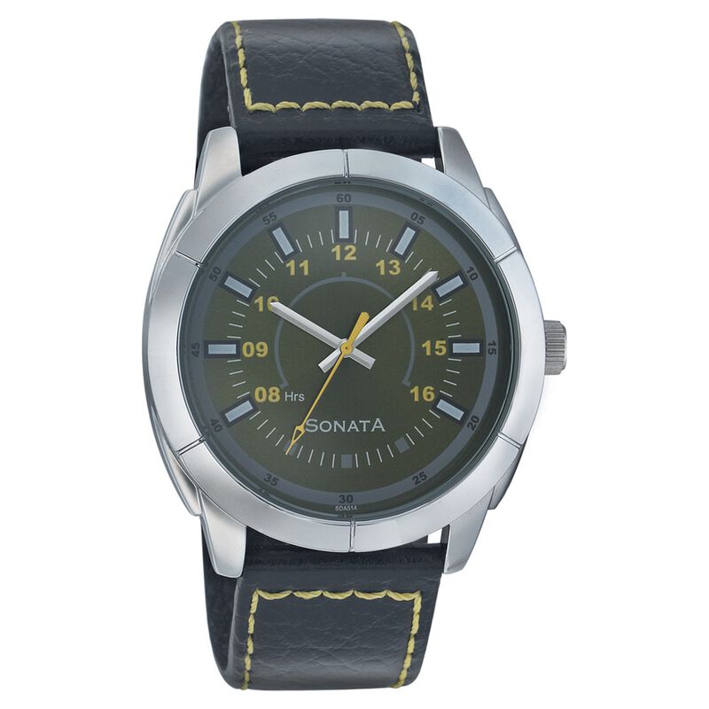 Sonata Quartz Analog Green Dial Strap Watch for Men