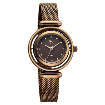 Vyb Celeste By Fastrack Quartz Analog Brown Dial Brown Stainless Steel Strap Watch For Girls