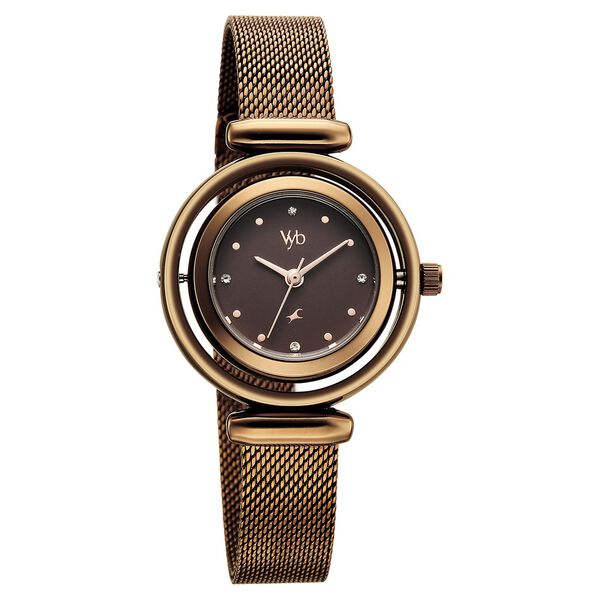 Vyb Celeste By Fastrack Quartz Analog Brown Dial Brown Stainless Steel Strap Watch For Girls - image number 1