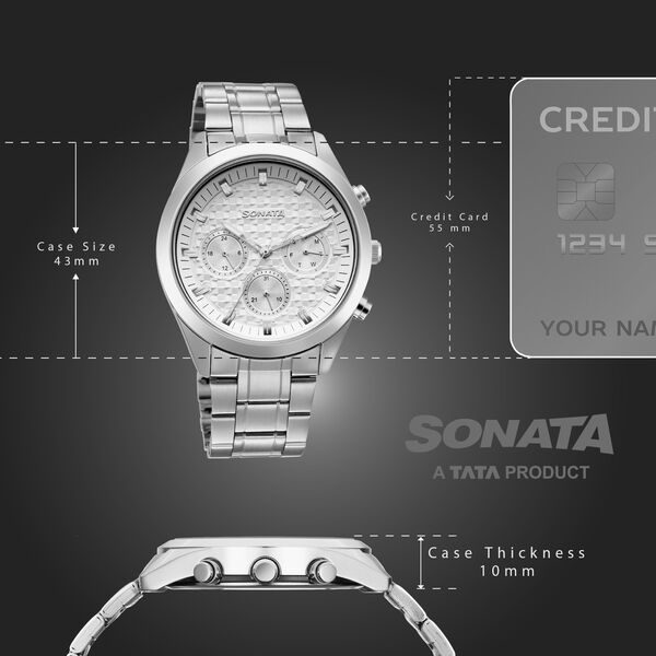Sonata Multifunction White Dial Two Toned Metal Strap Watch For Men - image number 3
