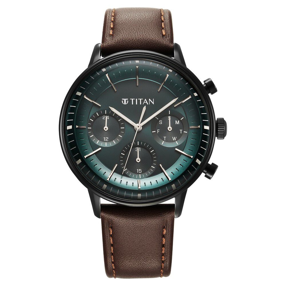 Buy Online Titan Light Leathers Quartz Multifunction Black Dial Leather Strap Watch for Men 90171nl01 Titan