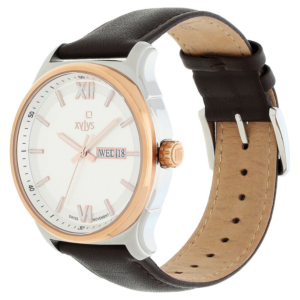 Buy Online Xylys Swiss Analog with Day Date Brown Leather Strap
