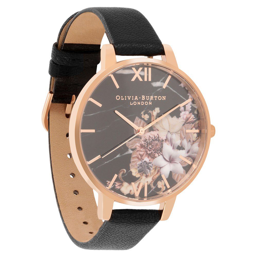 Olivia burton 2025 black leather watch