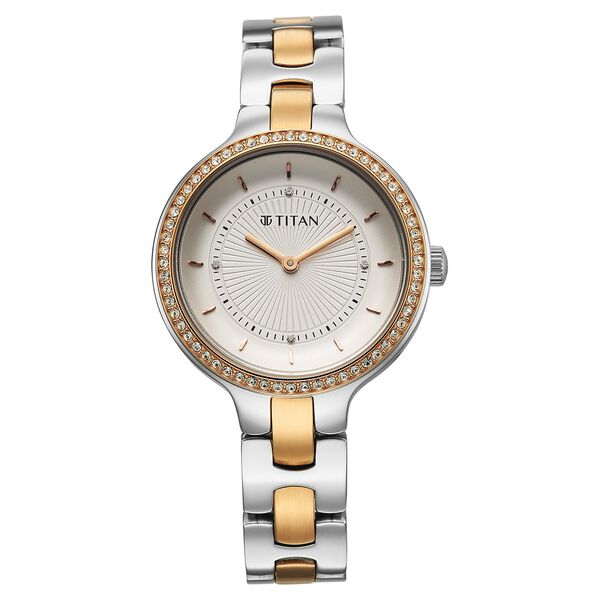 Titan Purple Glamour Quartz Analog White Dial Two Toned Stainless Steel Strap Watch For Women - image number 0