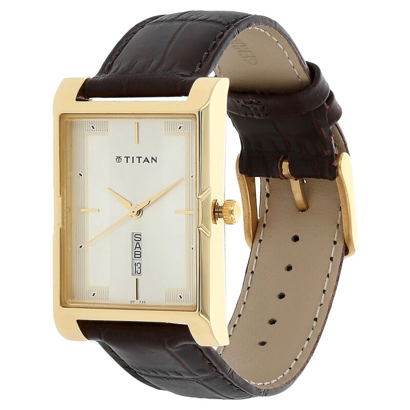 Titan Quartz Analog with Day and Date Champagne Dial Leather Strap Watch for Men - image number 1