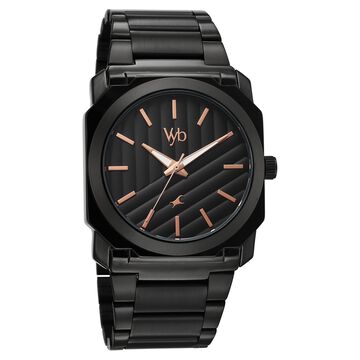 Vyb Challenger By Fastrack Quartz Analog Black Dial Black Stainless Steel Strap Watch For Guys