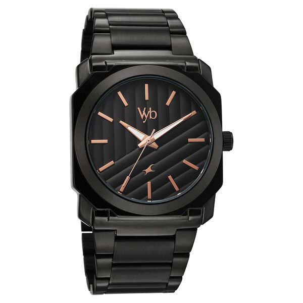 Vyb Challenger By Fastrack Quartz Analog Black Dial Black Stainless Steel Strap Watch For Guys - image number 1