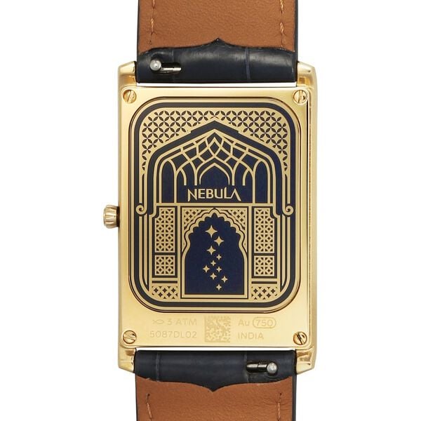 Titan Nebula Amer Stone 18 KT Gold Quartz Analog Aventurine Dial Blue Leather Strap Watch For Men - image number 6