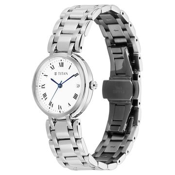 Titan Eminence Workwear Quartz Analog White Dial Silver Metal Strap Watch For Women