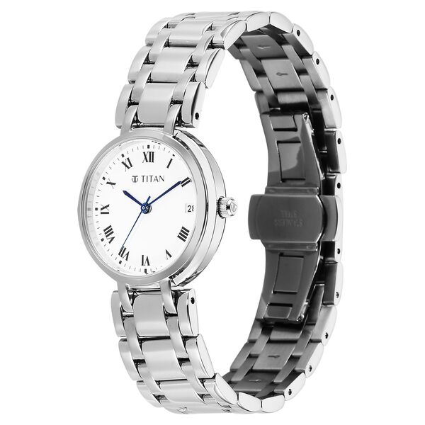 Titan Eminence Workwear Quartz Analog White Dial Silver Metal Strap Watch For Women - image number 2