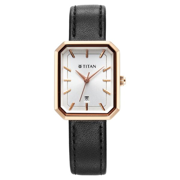 Titan Minimalists Quartz Analog with Date Silver Dial Black Leather Strap Watch for Women - image number 0