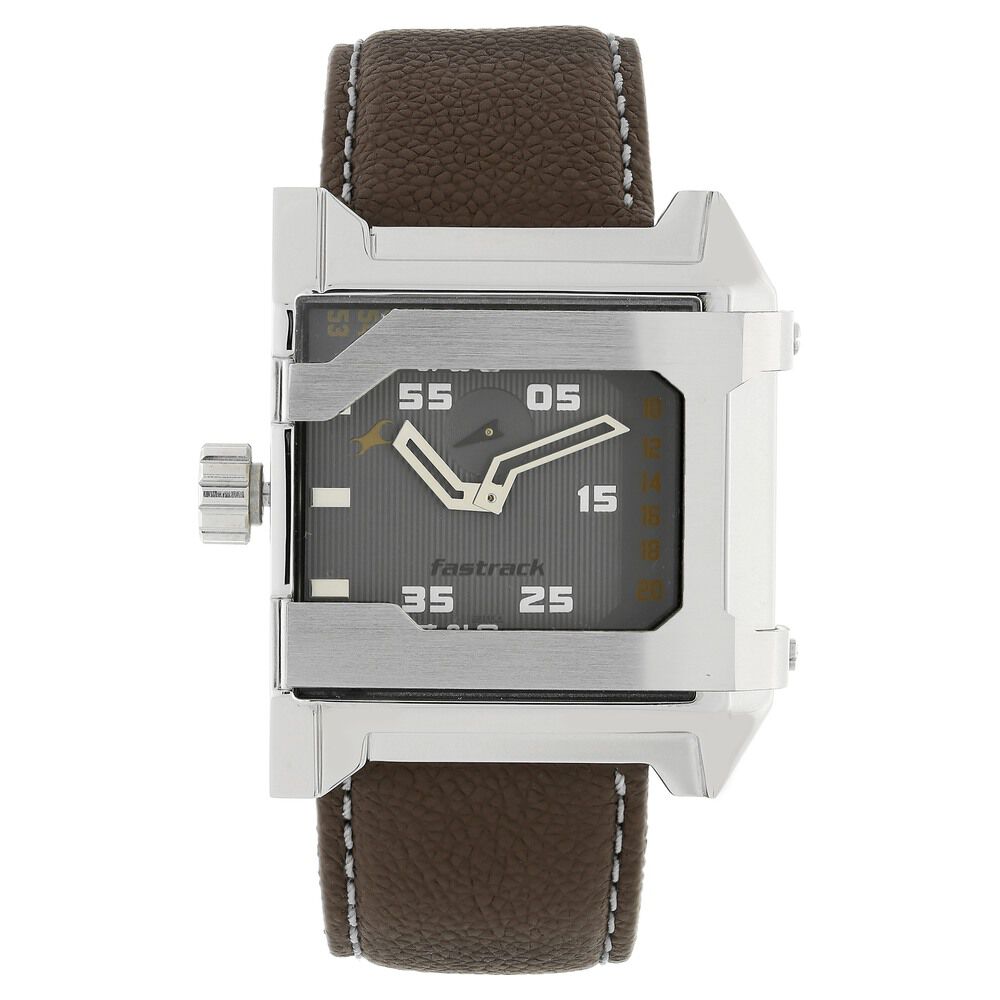 Buy Online Fastrack Quartz Analog Grey Dial Leather Strap Watch for Guys nc3070sl02 Titan