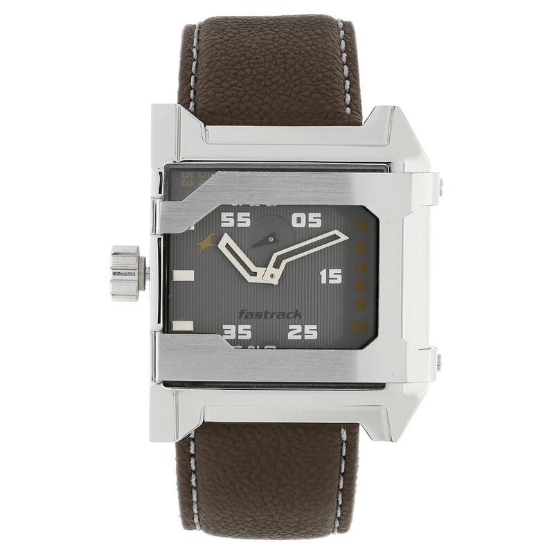 Fastrack Quartz Analog Grey Dial Leather Strap Watch for Guys