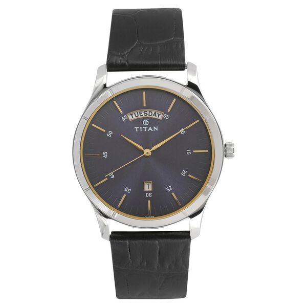 Titan Workwear Blue Dial Analog with Day and Date Leather Strap watch for Men - image number 0