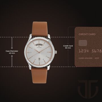 Titan On Trend White Dial Analog with Day and Date Leather Strap watch for Men