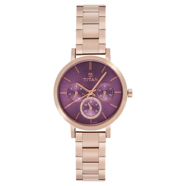 Titan Quartz Multifunction Rose Gold Dial Stainless Steel Strap Watch for Women - image number 0
