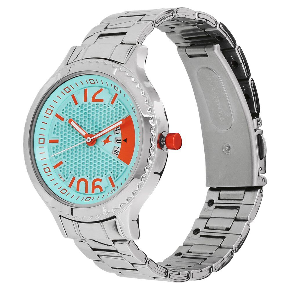Fastrack Loopholes Quartz Analog with Date Blue Dial Stainless Steel Strap Watch for Girls