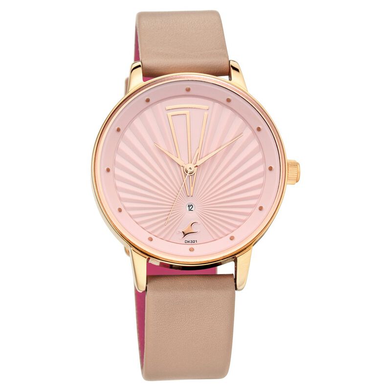 Fastrack Ruffles Quartz Analog with Date Pink Dial Leather Strap Watch for Girls - image number 1