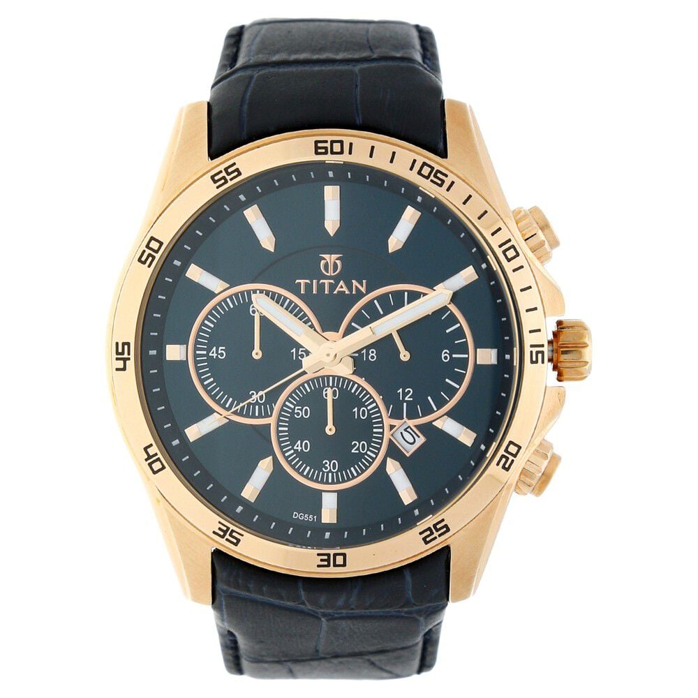 Buy Online Titan Classic Blue Dial Analog Leather Strap watch for
