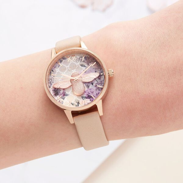 Olivia Burton Quartz Analog Rose Gold Dial Leather Strap Watch for Women - image number 3