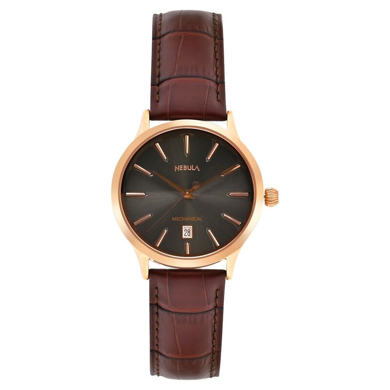 Titan Nebula Abhiyant 18k Pink Gold Hand-Wound Mechanical Analog with Exhibition Caseback Leather Strap Watch for Men