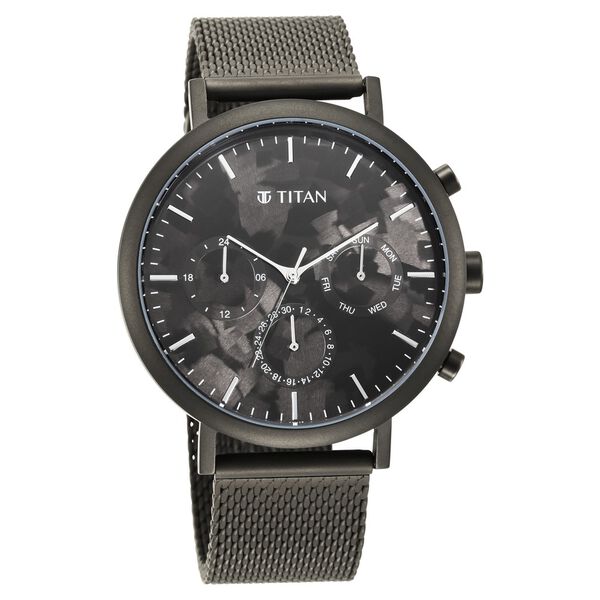 Titan Quartz Analog with Day and Date Black Dial Stainless Steel Strap Watch for Men - image number 0