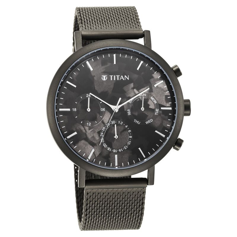 Titan Quartz Analog with Day and Date Black Dial Stainless Steel Strap Watch for Men