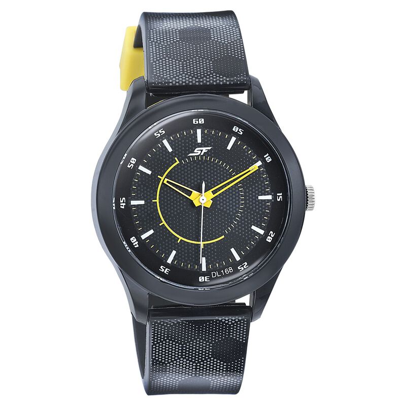 SF Quartz Analog Black Dial PU Strap Watch for Men