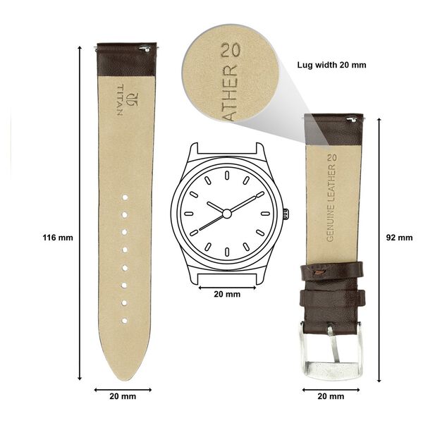 20 mm Brown Genuine Leather Strap for Men - image number 1