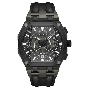 Police Multifunction Black Dial Leather Strap Watch For Men