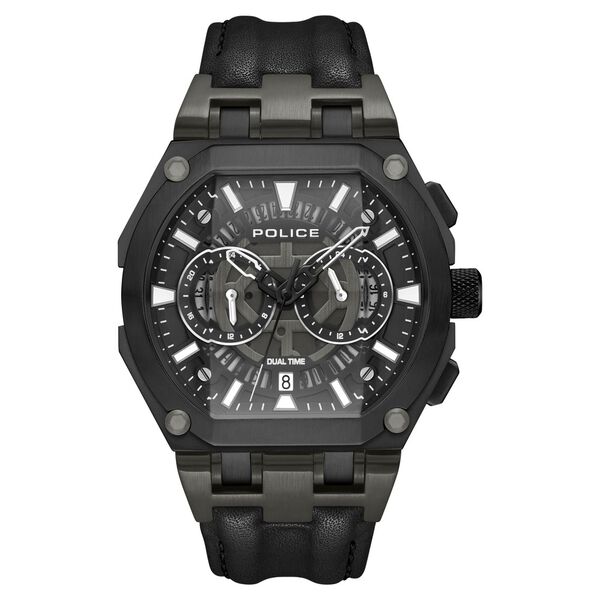 Police Multifunction Black Dial Leather Strap Watch For Men - image number 1