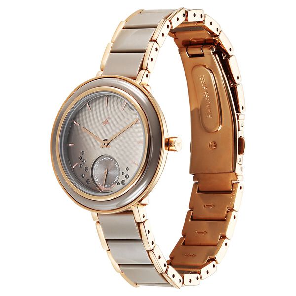 Fastrack Oceanyx - Ceramic Quartz Analog Grey Dial Two Toned Strap Watch For Girls - image number 4