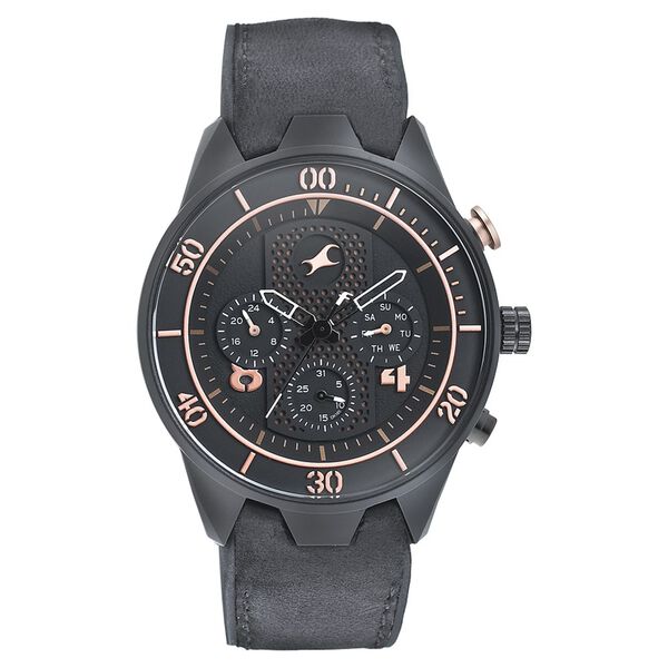 Fastrack All Nighters Quartz Multifunction Black Dial Leather Strap Watch for Guys - image number 2