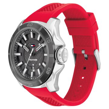 Tommy Hilfiger Quartz Analog with Date Grey Dial Red Silicone Strap Watch for Men