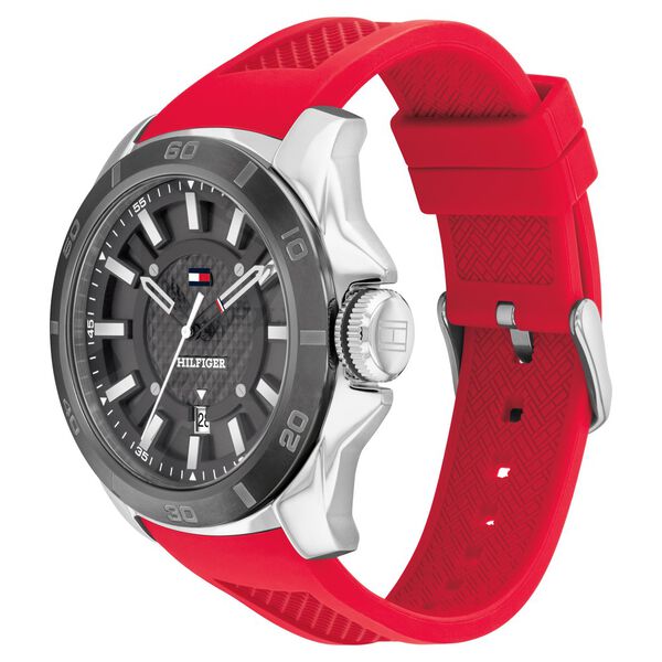 Tommy Hilfiger Quartz Analog with Date Grey Dial Red Silicone Strap Watch for Men - image number 1