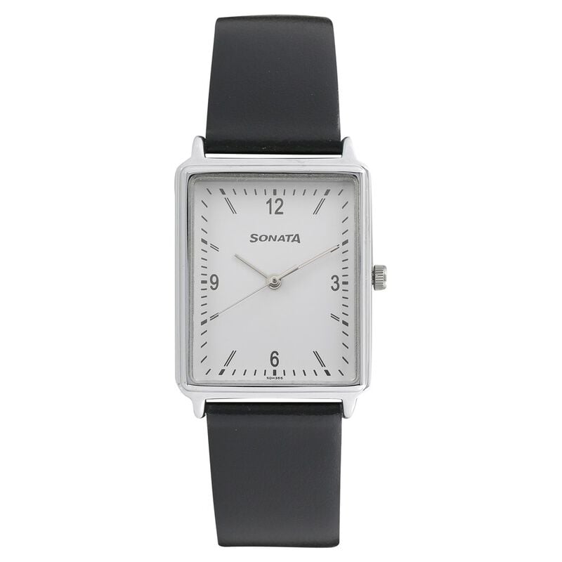 Sonata Quartz Analog Silver Dial Leather Strap Watch for Men