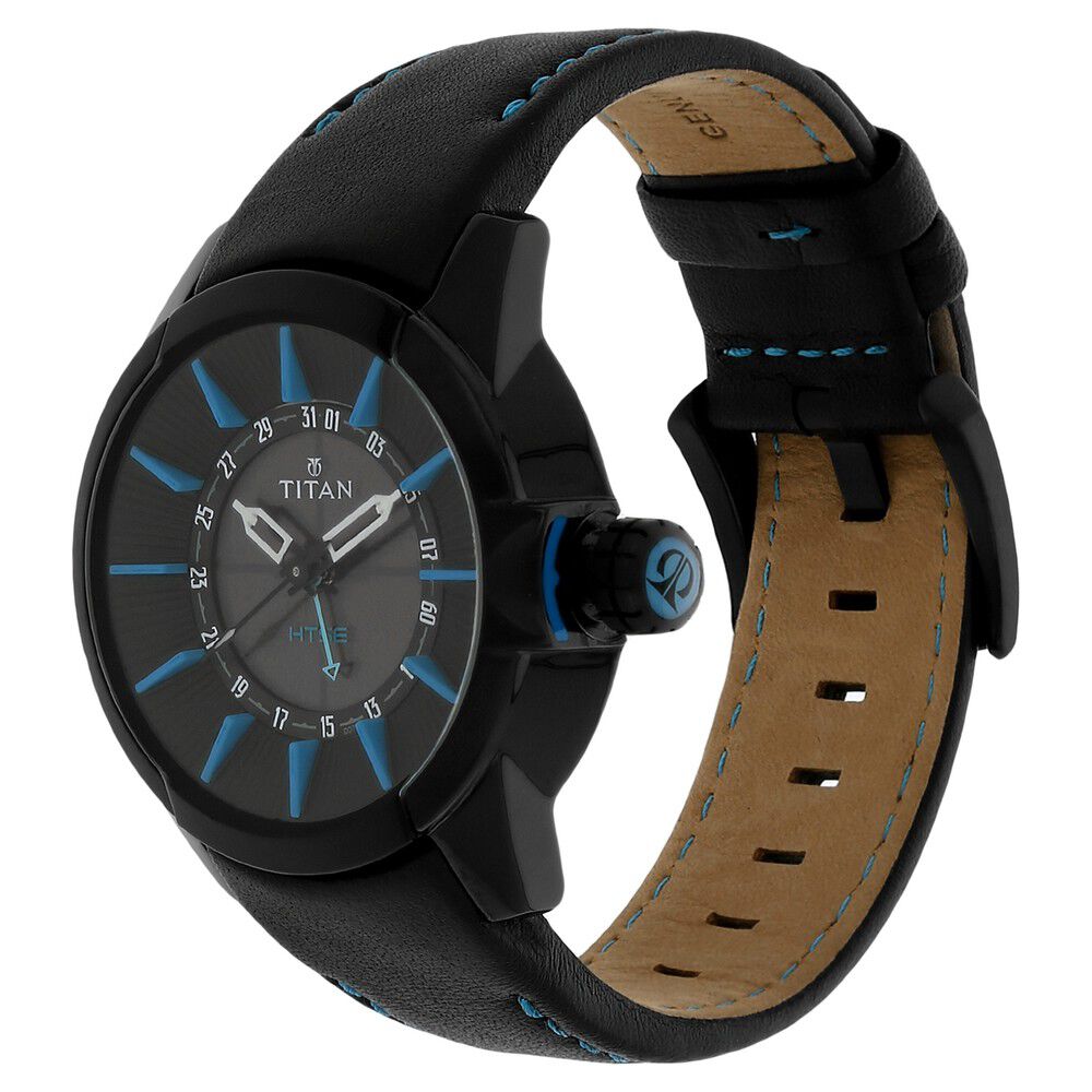 Buy Online Titan Solar Powered Black Dial Quartz Leather Strap watch for Men 1629nl02 Titan