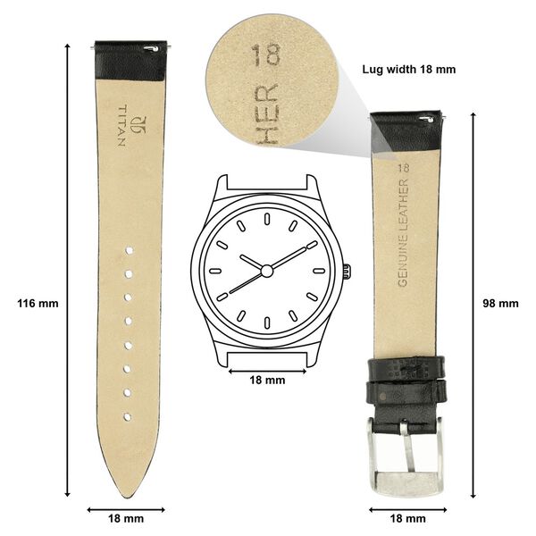 18 mm Black Genuine Leather Strap for Men - image number 1
