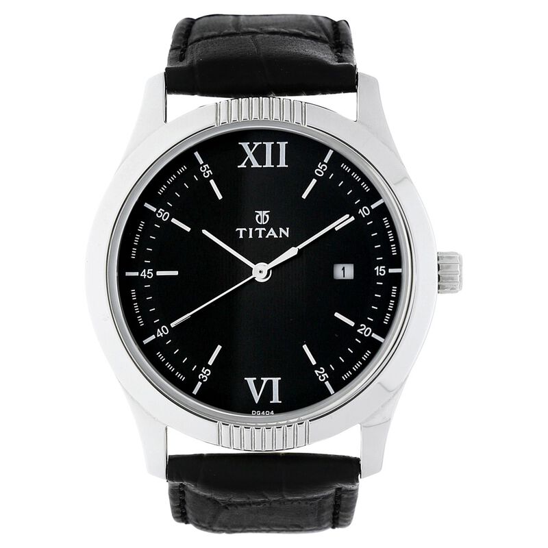 Titan Quartz Analog Black Dial Leather Strap Watch for Men